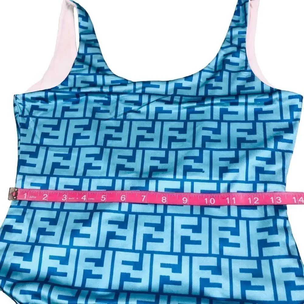 Blue FF Logo Jacquard Scoop Bodysuit / Swimsuit
